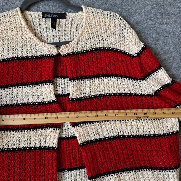 Marc Cain Red Striped Organic Cotton Cardigan Fringe Hem Knit Germany Size 6 - Picture 10 of 16